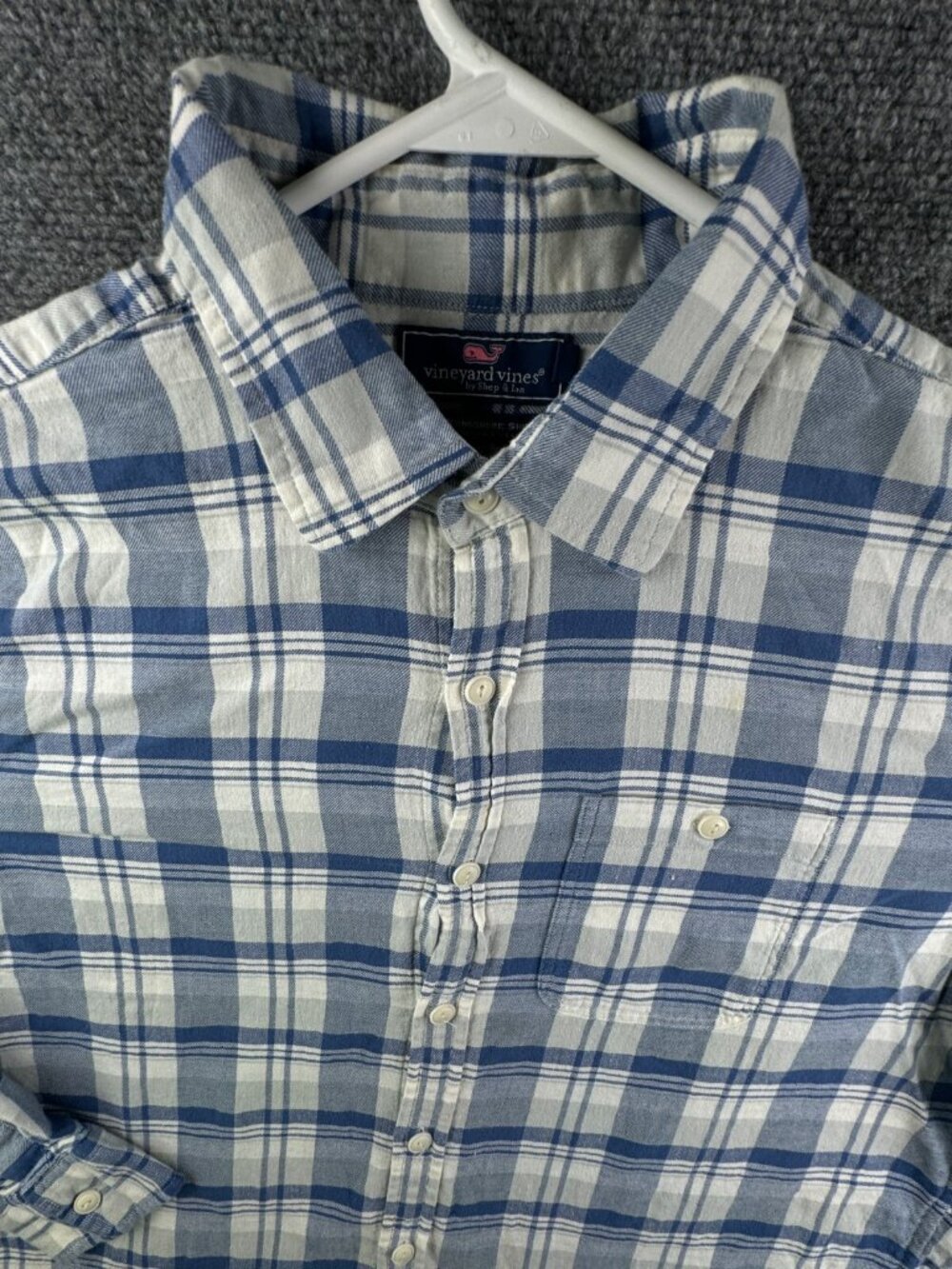 Vineyard Vines Longshore Flannel Linen Cotton Blend Button Up Men Plaid LG Slim